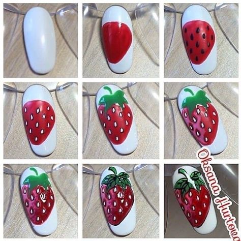 Easter Inspired Nails, Nail Art Designs 2023, Nail Art Designs Easy, Strawberry Nail Art, Nail Art Printer, Fruit Nail Designs, Quick Nail Art, Easy Nail Art Designs, Fruit Nail Art