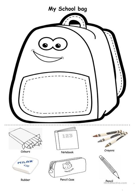 My School bag. worksheet - Free ESL printable worksheets made by teachers Backpack Template Free Printable, My School Bag Worksheet, School Supplies Activities For Kids, School Supplies For Kindergarten, School Objects, Back To School Worksheets, In My Backpack, Backpack Craft, School Supplies Highschool