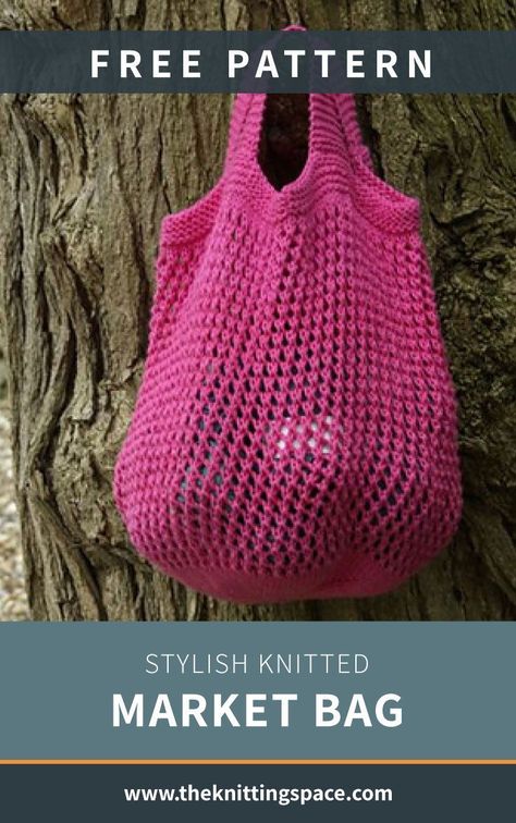 Knitted Market Bag, Knitting Tote Bag Pattern, Knit Market Bag, Simple Crochet Bag, Crochet Bag Making, Crochet Messenger Bag, Crochet Bag Ideas, Spring Knitting, Easy Crochet Bag