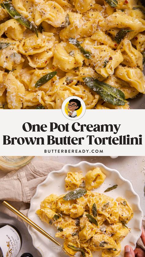 Best Pasta Ever, Cowboy Butter Pasta, Garlic Butter Tortellini, Tortellini Garlic Butter Sauce, Brown Butter Pasta Recipes, Brown Butter Chicken Pasta, Tortiglioni Recipes Pasta, Tortellini Recipe, Sauce Recipes For Pasta