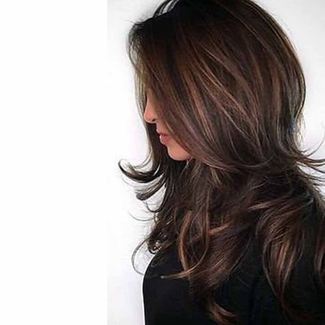 Brown Layered Hair, Chocolate Balayage, 30 Hair Color, Synthetic Curly Hair, Rambut Brunette, Hair Color Chocolate, Chocolate Hair, Brunette Balayage Hair, Beautiful Hair Color