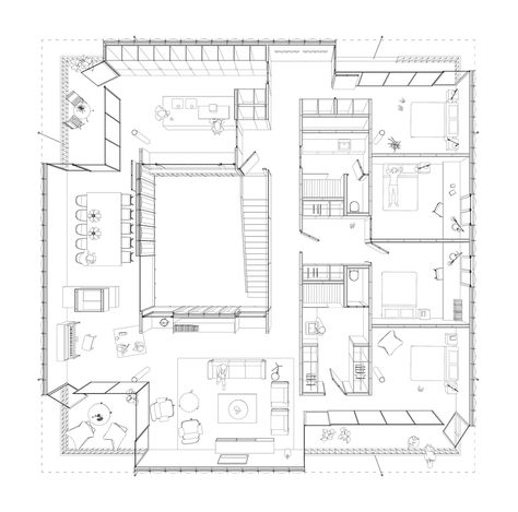 Gallery of EF House / GRND82 - 13 Plan Perspective, Bar Library, Decorative Blocks, Library Interior, Collective Housing, Architecture Elevation, Autocad Blocks, Famous Architecture, Architecture Graphics