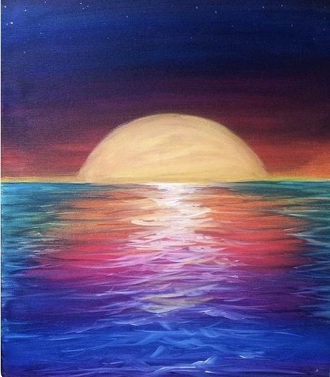 Beautiful painting of a sunset over the ocean. Easy Landscape Paintings, Sunrise Painting, Simple Canvas Paintings, Oil Pastel Art, Easy Canvas Painting, Watercolor Paintings Easy, Simple Acrylic Paintings, Easy Watercolor, Sunset Painting