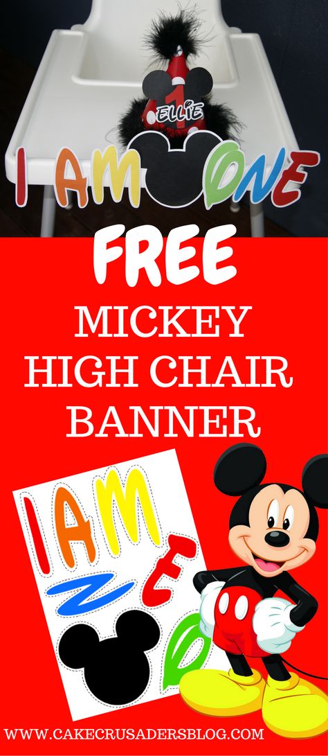 Free Mickey Mouse Clubhouse I AM ONE high chair banner! Great for your little ones first birthday party Diy Mickey Mouse, Mickey Mouse Bday, Mickey Mouse First Birthday, Mickey Mouse Clubhouse Birthday Party, Mickey Mouse Clubhouse Party, Boy Birthday Decorations, Disney Birthday Party, Mickey Mouse Clubhouse Birthday, Twins 1st Birthdays