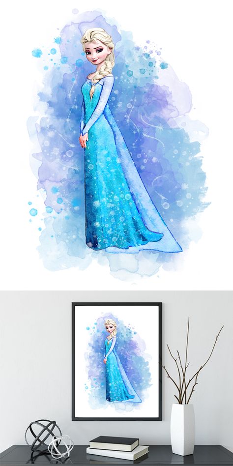 Elsa Print, Frozen Poster, Disney Princess, Elsa Art, Watercolor Art, Disney Painting, Kids Room Art, Nursery Art, Type 1, Gift For Teen Frozen Poster, Disney Princess Bedroom, Kids Room Art Prints, Disney Princess Elsa, Disney Paintings, Kids Room Paint, Cartoon Character Tattoos, Pinturas Disney, Disney Princess Art