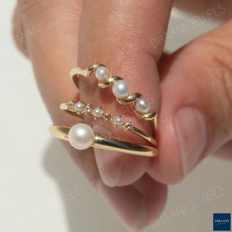 Pearl Wedding Bands, Aesthetic Ring, Ring Aesthetic, Aesthetic Rings, Local Eclectic, Trio Ring, Chunky Ring, Ring Stack, Midi Rings