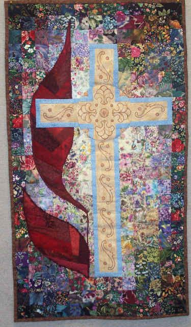 Quilted Banner, Christian Quilts, Methodist Cross, Cross Quilts, Church Banners Designs, Church Banner, Watercolor Quilt, Sea Quilt, Stained Glass Quilt