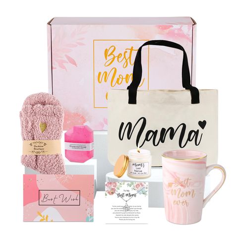 PRICES MAY VARY. 🌼 Express Your Love--- Unveiling the Ultimate Mom Gift Set! DHQH presents a heartwarming Mom Gifts Box, perfect for Mom, Mother-in-law, New Mom, and more. This thoughtfully curated 8-piece set includes a Coffee Mug, a Scented Candles,a Necklace, a Diamond Soap, a pair of Fuzzy Socks, a Canvas bag,a gift card and a Mom Gift Box - all elegantly packaged for an unforgettable gift experience. ✨ Gifts for Mom--- Start her day with a sip of comfort from the elegantly designed coffee New Mom Gifts, Mom Gifts Box, Mom Birthday Gifts, Gifts For Mom From Daughter, Electronic Gift Ideas, Kids Gift Baskets, Bonus Mom, Mothers Day Gifts From Daughter, Fuzzy Socks