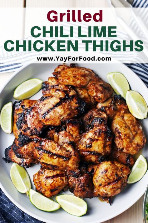 Summertime is grilling time! Enjoy delicious chicken thighs featuring the bright citrus flavour of lime and spicy notes of chili with this grilled chicken thigh recipe. Perfect for your next barbecue or picnic. #grilledchicken #summerrecipes #chicken #chickenrecipes #grilling #easyrecipes #chickenmarinade #glutenfree #chickenthighs Chili Lime Chicken, Grilled Chicken Recipe, Grilled Chicken Thighs, Chicken Thigh Recipes Crockpot, Boneless Chicken Thigh Recipes, Chicken Thigh Recipes Baked, Boneless Chicken Thighs, Chili Lime, Grilled Chicken Recipes