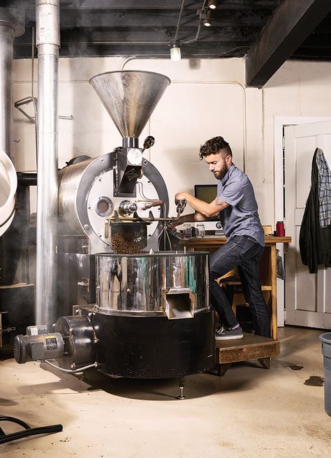 April 2017 | Creative Class: Adam Shaw, Deeper Roots Coffee | Portrait by Aaron M. Conway Coffee Roasting Room, Coffee Roasting Machine, Speciality Coffee Shop, Coffee Shop Interior Design, Coffee Roastery, Coffee Shops Interior, Coffee Roaster, Coffee Store, Espresso Bar