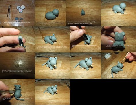 Rat "Tutorial" Little Pony Cake, Safari Cakes, Fondant Animals, Fondant Tutorial, Mouse Cake, Fondant Figures, Polymer Clay Miniatures, Polymer Clay Tutorials, Clay Animals