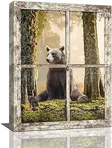 Wilderness Decor, Decorations For Bathroom, Funny Wild Animals, Pictures Wall Decor, Forest Animal Nursery, Woodland Tree, Tree Painting Canvas, Bear Artwork, Home Artwork