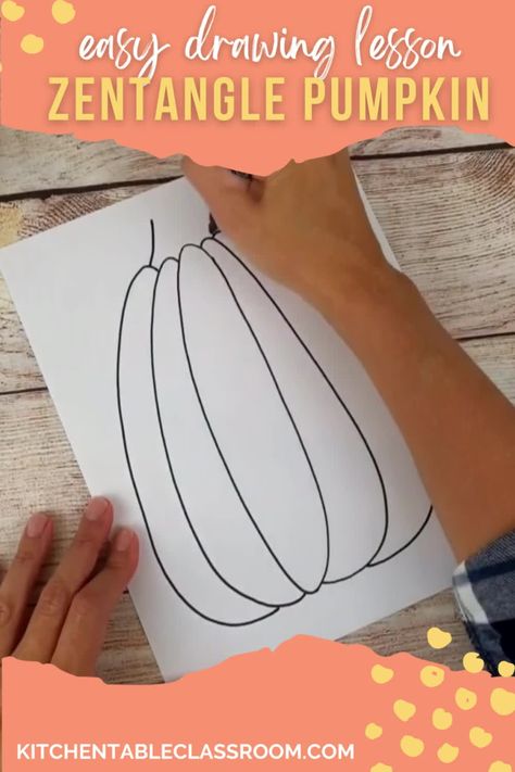 Zentangle Pumpkin Drawing Project | Grab your markers and get ready to doodle as you learn how to make your own zentangle pumpkin This pumpkin drawing screams fall but has nothing to do... | By Kitchen Table Classroom Zentangle Pumpkin, Pumpkin Drawing, Fall Art, Drawing Projects, Drawing Lessons, Autumn Art, A Pumpkin, How To Make Your, Life Skills