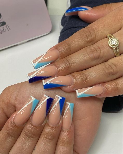 Short Nail Inspo Summer Blue, Silhouette Nails, French Manicure Acrylic Nails, Orange Acrylic Nails, Bday Nails, Blue Coffin Nails, House Products, Graduation Nails, Blue Acrylic Nails