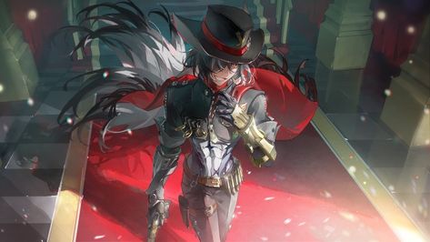 Safebooru - 1boy belt belt buckle black hair black hat bolichar boothill (honkai: star rail) brown belt buckle cape grin gun hair over one eye hat hat feather highres holding holding gun holding weapon honkai: star rail honkai (series) indoors long hair male focus multicolored hair red cape shrug (clothing) smile solo split-color hair two-tone hair weapon white hair zipper | 4964200 Billy Kid, Long White Hair, Funny P, Manga Picture, X Twitter, Multicolored Hair, Anime And Manga, Picture Search, Manga Pictures