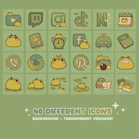 App Icon Theme Ideas, Bee App Icon, Free Icons Aesthetic, Frog Icons For Apps, Frog App Icons, Aesthetic Desktop Icons, Find My Icon, Icon Pack Aesthetic, Cute App Icons Aesthetic