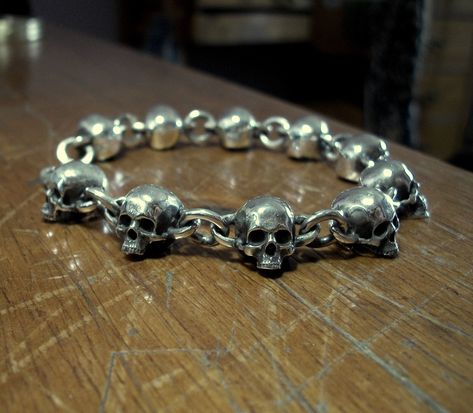 Grunge Jewelry, Edgy Jewelry, Dope Jewelry, Skull Bracelet, Bracelet Chain, Skull Jewelry, Funky Jewelry, Bracelet Sterling Silver