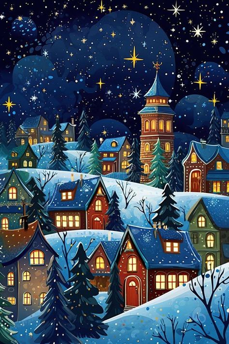 Christmas city panorama winter town card. European Old town at Xmas eve with cozy buildings stock photography Christmas Town Painting, Christmas Street Illustration, Christmas Town Illustration, Town Illustration, Photography Buildings, Winter Town, City Panorama, Christmas City, Christmas Canvas Art