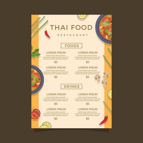 Thailand Food Menu Vector Template Small Restaurant Menu Ideas, Thai Menu Design, Small Restaurant Ideas, Thai Restaurant Menu, Thai Food Restaurant, Thai Food Menu, Menu Design Layout, Drink Menu Design, Free Menu Templates