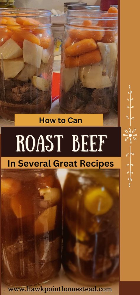 Several roast beef canning recipes in easy step by step format. Can beef by itself either cooked or raw. Plus several recipes to can with roast including pot roast, roast with mushrooms and Mississippi Pot Roast. Delicious meals in a jar to have ready to eat anytime! Canning Roast Beef, Canned Roast Beef Recipes, Roast With Mushrooms, Roast Beef Seasoning, Canning Beef, English Roast, Canning Meat, Beef With Mushroom, Leftover Pot Roast