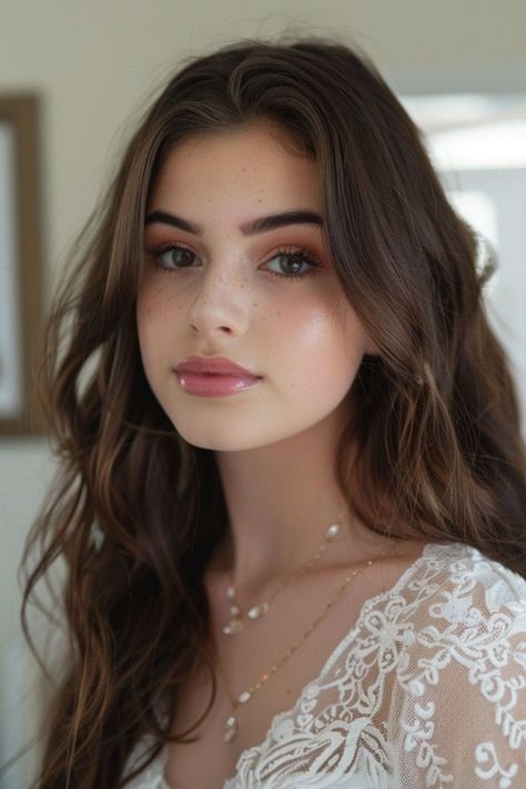 Makeup Inspo Full Glam, Soft Glam Sweet 16 Makeup, Subtle Makeup For Prom, Clean Formal Makeup, Bridesmaids Make Up Natural, Soft Glam Neutral Makeup, Rosy Natural Makeup, Makeup For Gala Event, Settle Makeup Looks