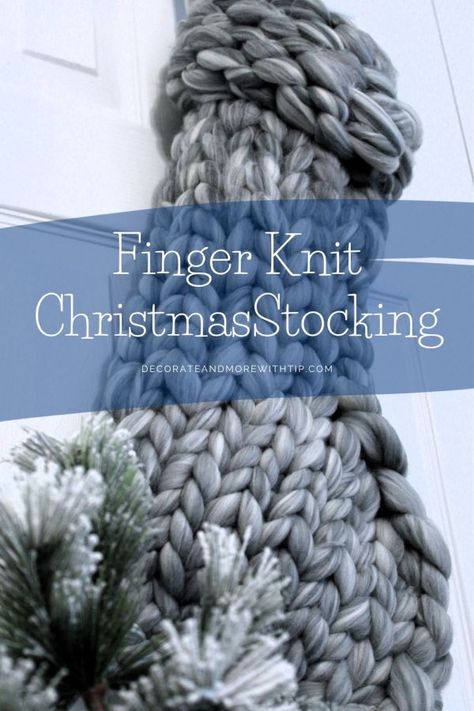 FINGER KNIT CHRISTMAS STOCKING - Decorate with Tip and More Bleach Cabinets, Cabinet Stain, Yarn Heart, Pumpkin Patterns, Decorated Stockings, Dollar Tree Pumpkins, Diy Stockings, Stocking Designs, Christmas Stockings Diy