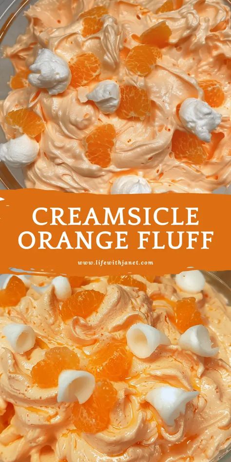 Creamsicle Orange Fluff Orange Fluff Salad, Orange Jello Salads, Peach Jello, Fluff Salad Recipes, Orange Fluff, Fluff Salad, Mousse Cake Recipe, Fluff Recipe, Fluff Desserts