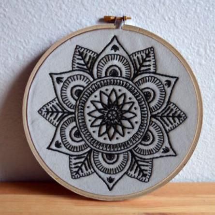 Mandala On Clothes, Mandala Art Embroidery, Mandala Embroidery Design, Mandala Embroidery Patterns Free, Mandela Embroidery, Embroidery Mandala Pattern, Mandala Embroidery Patterns, Modern Embroidery Patterns Free, Black Embroidery Designs