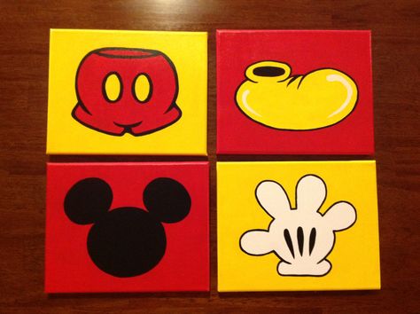 Mickey Mouse Four 8 x 10 Canvases Mickey Mouse Painting, Goofy Mickey Mouse, Draw Mickey Mouse, Easy Steps To Draw, Steps To Draw, Tiny Paintings, Mouse Paint, Disney Paintings, Painting Canvases