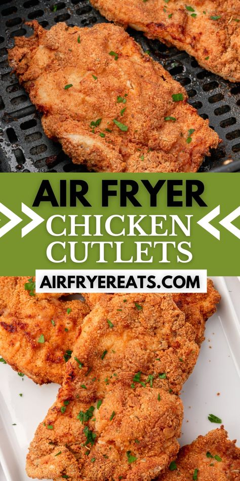 Chicken Cutlet Recipes Easy Air Fryer, Italian Air Fryer Recipes, Chicken Cutlet Air Fryer, Air Fry Chicken Cutlets, Chicken Cutlets In Air Fryer, Chicken Cutlets Air Fryer, Air Fryer Chicken Cutlets, Easy Air Fryer Chicken, Italian Bread Crumbs