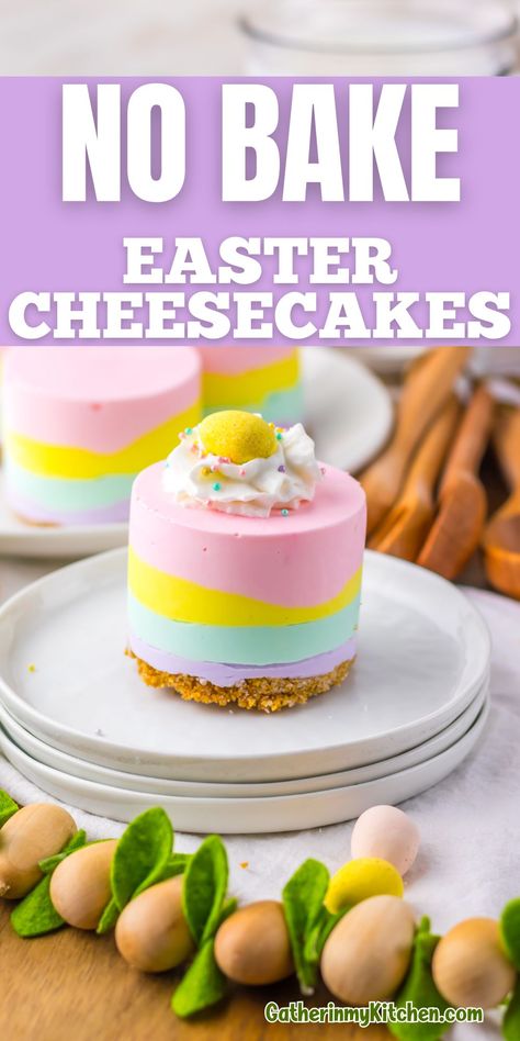 You'll love these no bake Easter cheesecakes to your Easter dessert table this year!  Super cute mini cheesecakes make a great Easter dessert that kids and adults will all love. Easter Mini Cheesecakes No Bake, Easter No Bake Cheesecake, Easter Food Ideas Appetizers, Valentine Meals, Easter Cheesecakes, Easter Recipes Dessert, Easter Themed Food, Ham Easter, Easter Lunch Ideas