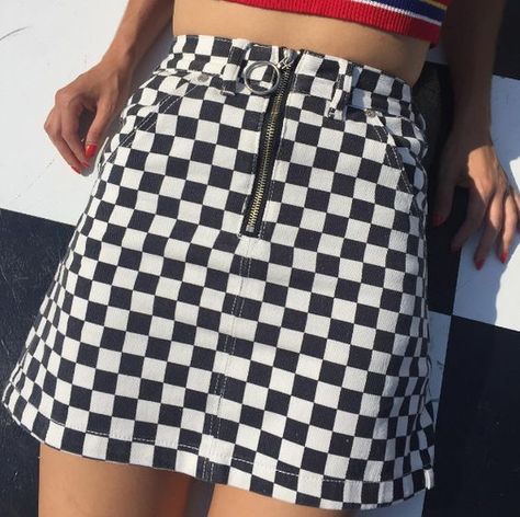 pinterest ─ skyllaaarrrr Checkered Aesthetic, 70s Glam, Check Mate, Rolling Loud, Vans Outfit, Checkered Skirt, Punk Art, Oil Spill, Kawaii Dress