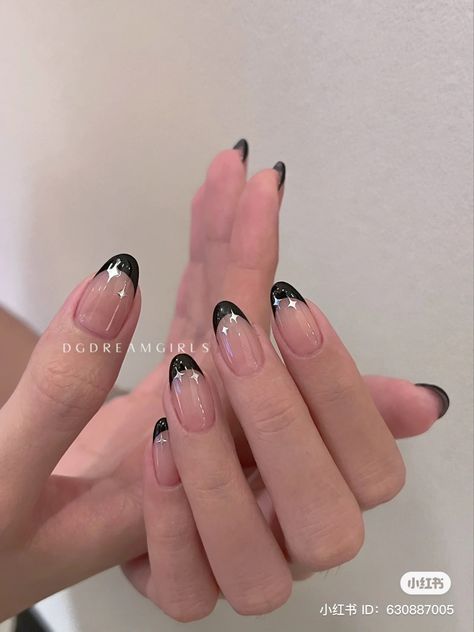 French Tip Nails Sharp, Cute Nails French Tip, Cute Nails French, Aesthetic Black Nails, Pretty Nails Acrylic, Nails Black French Tip, Nail Inspo Aesthetic, Nails Sharp, Nails Black French