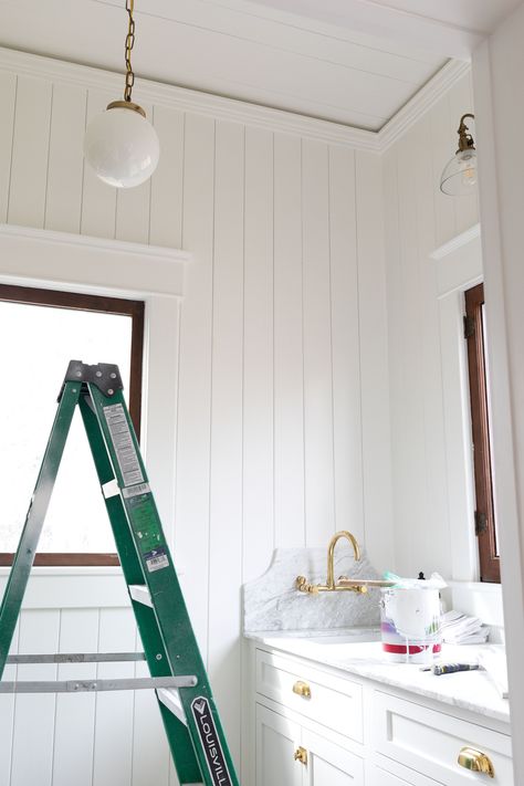 DIY // The Easiest Way to Install Crown Molding, Ever! — The Grit and Polish Flat Crown Molding, Crown Molding Bathroom, Install Crown Molding, The Grit And Polish, Grit And Polish, Girls Room Diy, Diy Girls Bedroom, Farmhouse Pantry, Old Home Remodel