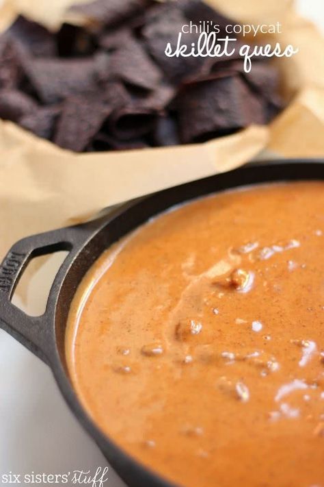 If you liked our Chili's Copycat Salsa Recipe, then you will love this Chili’s Copycat Skillet Queso! It is so good as an appetizer or to feed a party on Super Bowl Sunday! Skillet Queso Recipe, Chili Queso Dip, Skillet Queso, Queso Recipe, Six Sisters Stuff, Six Sisters, Queso Dip, Copycat Restaurant Recipes, Football Food