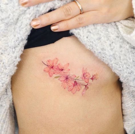 Cherry Blossom Underboob Tattoo, Underboob Flower Tattoo, Pink Flowers Tattoo, Flower Underboob Tattoo, Pink Flower Tattoo, Pink Flower Tattoos, Motivational Tattoos, Counseling Session, Pink Tattoo