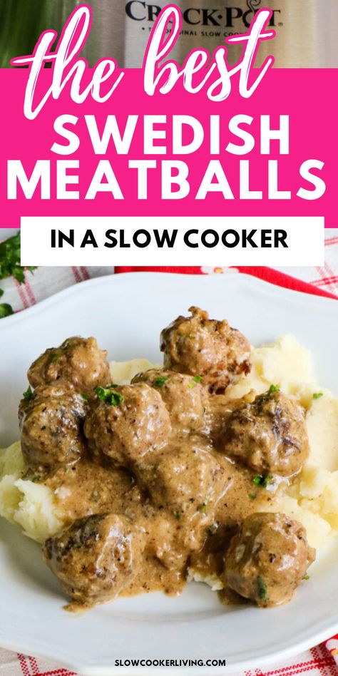 Have you tried Swedish meatballs in the Crockpot? If not, this super simple slow cooker meatballs recipe is great for appetizers, lunches, or even dinner! Slow Cooker Sweedish Meatballs, Sweetish Meatballs Recipe, Meatballs In The Crockpot, Best Swedish Meatballs, Easy Swedish Meatball Recipe, Homemade Swedish Meatballs, Slow Cooker Swedish Meatballs, Swedish Meatballs Crockpot, Meatball Recipes Crockpot