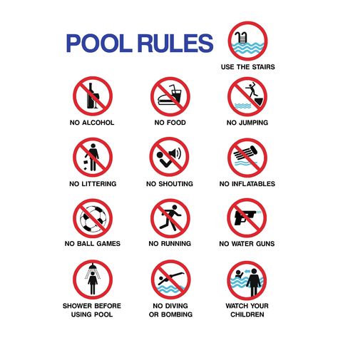 Pool Rules Prohibition Sign | The Sign Shed Safety Signs And Symbols, Pool Rules Sign, 1st Car, Pool Rules, Wayfinding Design, Awareness Poster, Safety Signs, Pool Signs, Pool Safety