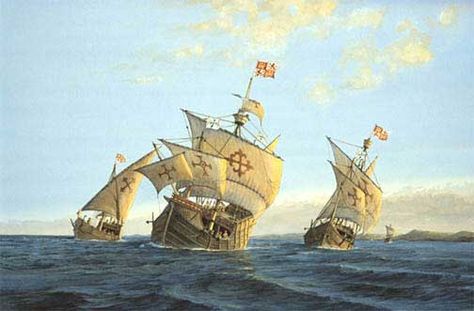 The three vessels of Columbus. The Empress Of China, Maritime Painting, Empress Of China, Navi A Vela, Age Of Discovery, Christopher Columbus, Photo Store, California Coastal, The Empress