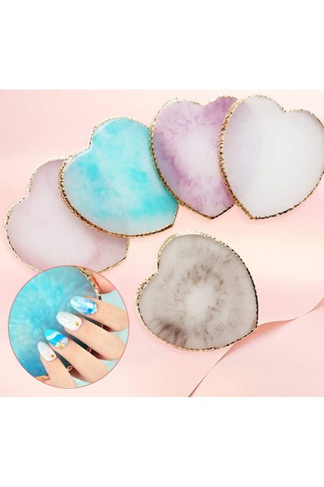 SUKPSY 1 Pcs Resin Nail Art Plate Palette,Makeup Palettes,Gel Polish Color Mixing Plate Drawing Painting Color Palette,Golden Edge Heart Shaped Nail Art Display Holder (White) Painting Color Palette, Nail Art Display, Resin Nail Art, Plate Drawing, Nail Courses, Makeup Palettes, Palette Makeup, Paint Color Palettes, Nail Art Kit