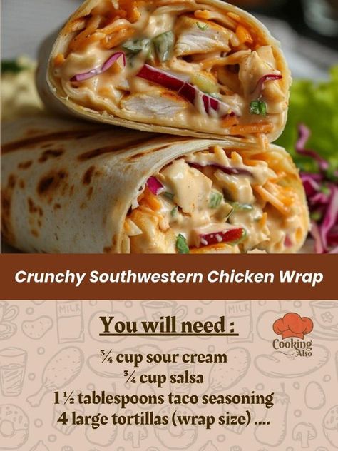 Easy Recipes | Crunchy Southwestern Chicken Wrap 🌯 | Facebook Southwestern Chicken Wrap, Pizza Sandwich Recipe, Southwestern Chicken, Pizza Sandwich, Chicken Wrap, Tortilla Wraps, Chicken Wraps, Sandwich Recipes, Taco Seasoning