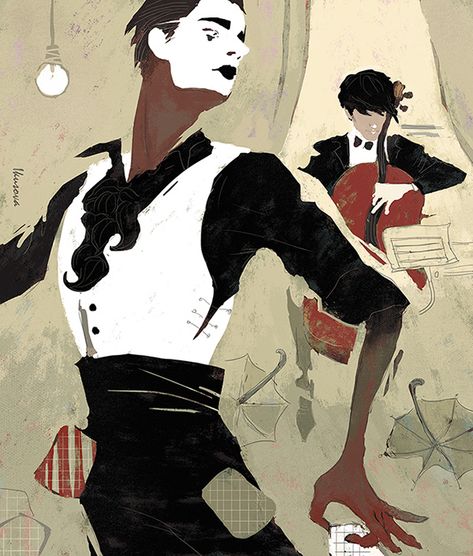 #illustration by Nastya Ikusova (Pavel Dashkin, Svyatoslav Pankov) #cello #mime, #cellist #celloplayer #mimance #guys #music #musician #portrait Mime Character Art, Mime Drawings, Mime Aesthetic Fashion, French Mime Aesthetic, Mime Fashion, Mime Illustration, Mime Character Design, Mime Drawing, Musician Reference