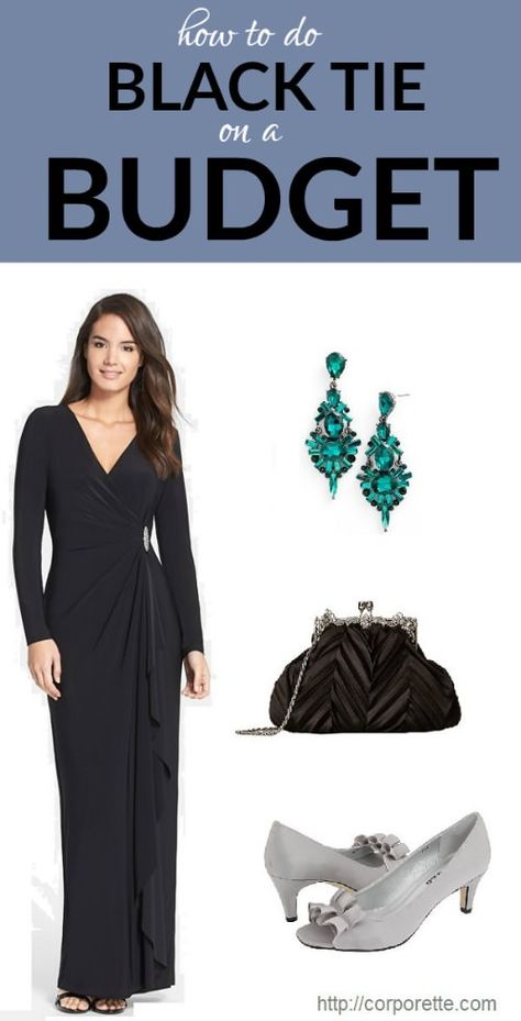 how to do black tie on a budget Black Tie Attire For Women Formal, Black Tie Attire For Women Winter, Blacktie Dresscode Woman, Womens Black Tie Attire, Dresses For Black Tie Event, Black Tie Party Outfit Women, Black Gala Dress Long Classy, Women Black Tie Event Outfit, Black Tie Event Dresses Classy