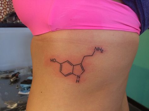 Serotonin, chemically #OCD #tattoo #chemical #imbalance #serotonin #newtattoo #ribtattoo Tattoos Ocd, Ocd Tatoos Design, Tattoos For Ocd, Minimalistic Tattoos, Molecule Tattoo, Bi Polar, Boho Tattoos, Chemical Imbalance, Norse Symbols