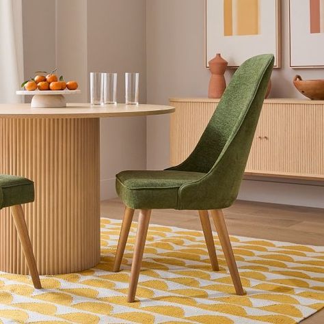 Dining Room Chairs | West Elm Dining Room Green Chairs Wood Table, Green Dining Chairs Wood Table, Mid Century Modern Dining Room Chairs, Green Chairs Dining, West Elm Dining Chairs, Dining Room Colour Schemes, Norfolk House, Dining Room Renovation, Green Dining Room