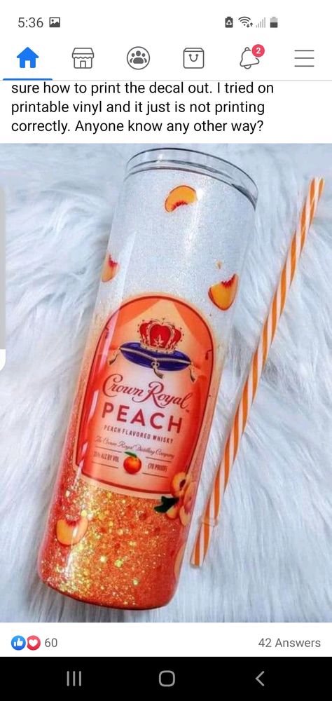 Crown Royal Tumbler, Crown Royal Peach, Resin Tumblers, Tumbler Ideas, Diy Resin Crafts, Diy Resin, Printable Vinyl, Crown Royal, Resin Diy