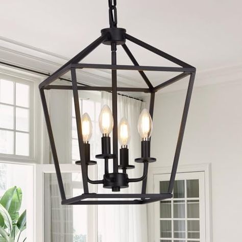 Entryway Chandelier Ideas, Industrial Ceiling Light, Lantern Light Fixture, Chandelier Industrial, Chandelier Ideas, Entryway Chandelier, 4 Light Chandelier, Industrial Ceiling Lights, Black Lantern