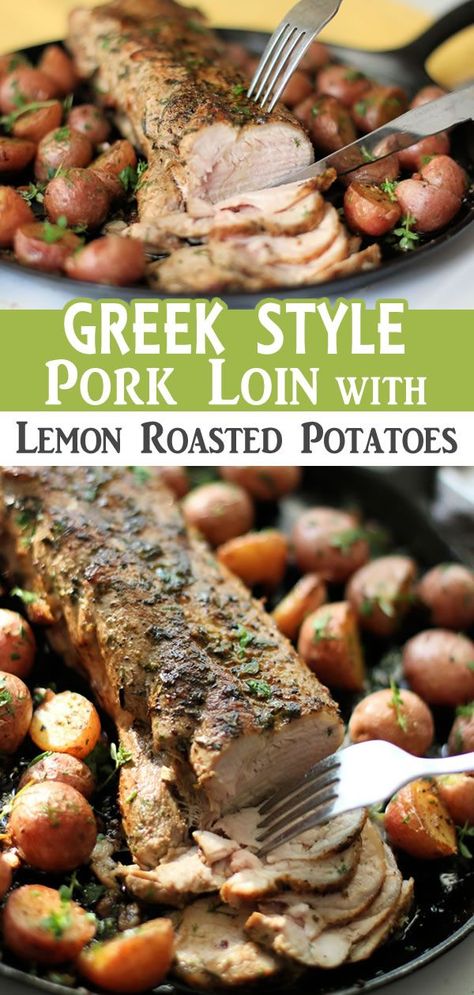 Pork Loin Filet, Marinated Pork Loin, Lemon Roasted Potatoes, Recipe Pork, Pork Loin Recipes, Weekday Dinner, Lemon Thyme, Tenderloin Recipes, Marinated Pork