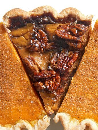 salted-pecan-bourbon-pumpkin-pie-RU262907 Salted Bourbon Pecan Pumpkin Pie, Bourbon Pumpkin Pecan Pie, Bourbon Pumpkin Pie, Bourbon Whipped Cream, Traditional Pumpkin Pie, Christmas Yummies, Thanksgiving 2022, Thanksgiving 2023, Pumpkin Pecan Pie