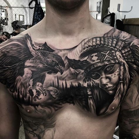 Realism Chest Tattoo Men, Chest Tattoo Realism, Best Chest Tattoos For Men, Eagle Chest Tattoo, Chest Tattoos For Men, Best Chest Tattoos, Cover Up Tattoos For Men, Tato Maori, Full Chest Tattoos